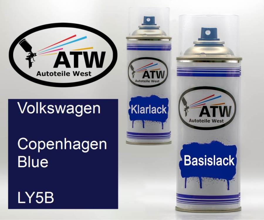 Volkswagen, Copenhagen Blue, LY5B: 400ml Sprühdose + 400ml Klarlack - Set, von ATW Autoteile West.